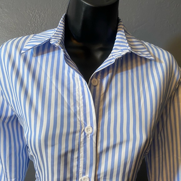 NO LABEL-Blue and White Striped Button Down Dress - Picture 2 of 16